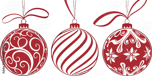 Set of vector Christmas balls, colorful patterns and designs, perfect for creating holiday spirit in decorations and illustrations.