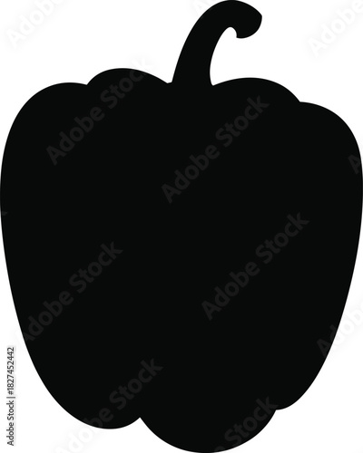 Bell pepper silhouette, vegetable vector, CAD drawing, black and white illustration, food icon, nutrition graphic, cooking design, healthy eating, kitchen art, organic produce
