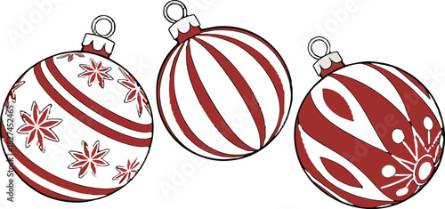 Christmas balls vector set with intricate patterns, vibrant colors, and textures, perfect for seasonal decorations and holiday graphics.