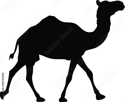 Camel Silhouette Illustration – Isolated on Transparent Background – Black One-Hump Camel Outline