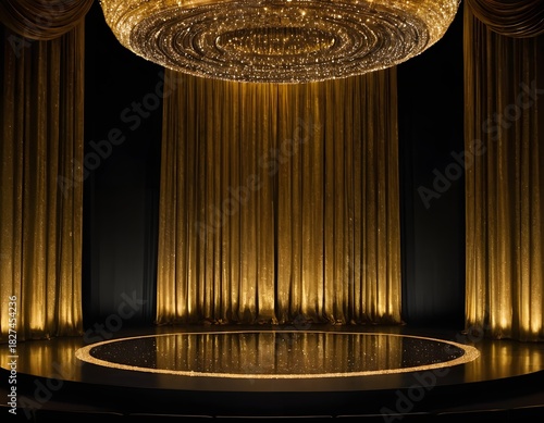 Luxurious golden stage backdrop, black and gold background