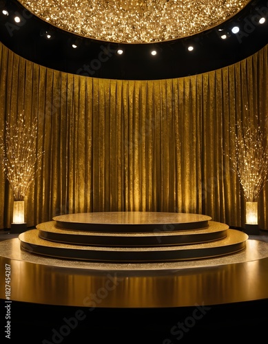 Luxurious golden stage backdrop, black and gold background