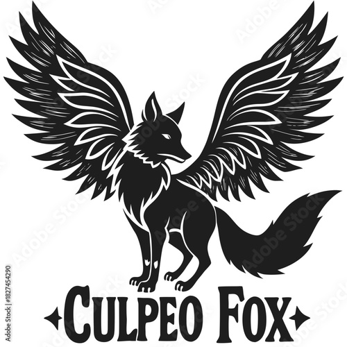 Winged fox silhouette graphic vector illustration fantasy art