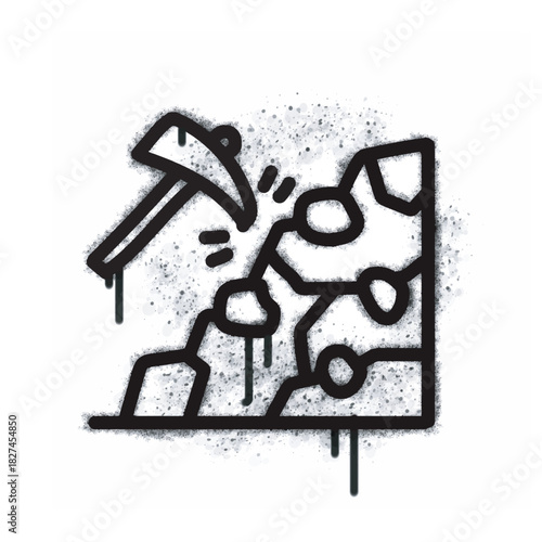 Graffiti mine icon with spray can isolated on white background. Graffiti mine icon with spray can black on white.
