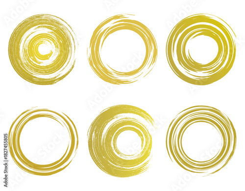 手書きかすれ筆タッチの和風サークルフレームセット/金