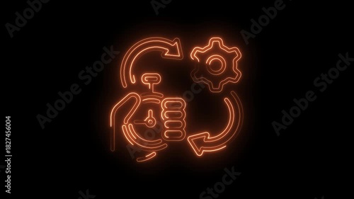 Wallpaper Mural Productivity neon icon concept with clock gear and hand on black background Torontodigital.ca