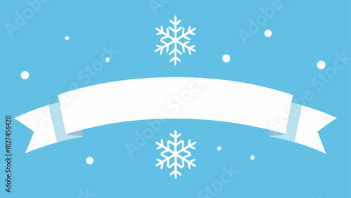 White banner with snowflakes and dots on a light blue background for winter or christmas holiday theme design