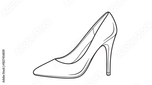 Elegant high heel shoe line art fashion vector illustration isolated on white background