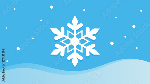 A snowflake with snow background and small white dots on a light blue background winter illustration