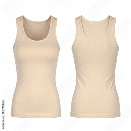 Front and back view of a light beige women's tank top