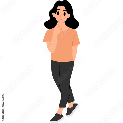 woman walking with thinking