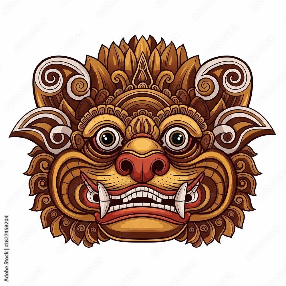 Fototapeta premium Intricate golden Balinese Barong mask art inspires cultural exploration and spiritual connection with its captivating, detailed design