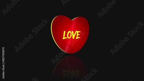 A 3D red and yellow heart spinning with the words “Love” and “Forever” on each side, rotating smoothly on a dark charcoal background. Ideal for romantic videos, Valentine themes, and wedding animation