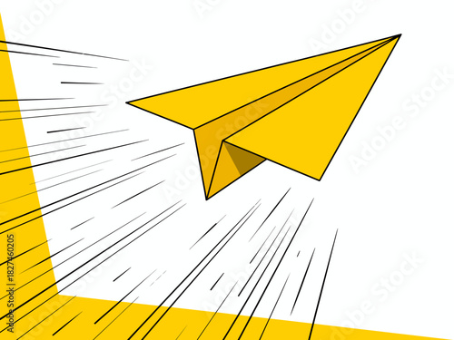 This energetic image captures a yellow paper airplane in flight, metaphorically representing freedom, adventure, and the pursuit of dreams against a vivid backdrop.