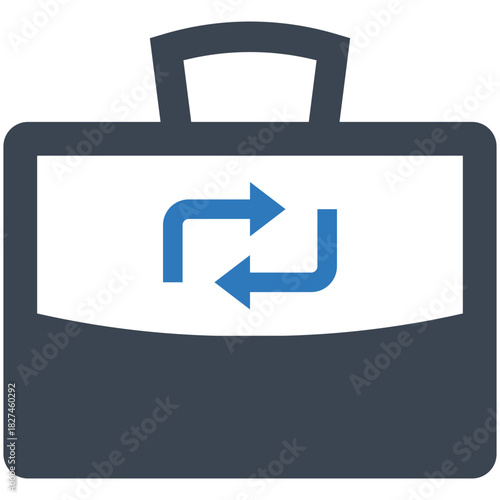 Business Briefcase with Arrows: A graphic representation of a briefcase featuring a prominent internal circular arrow symbol, ideal for symbolizing processes, cycles, or iterative business models.