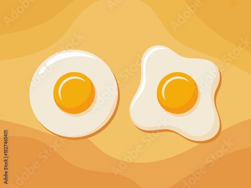 A delightful and visually appealing illustration featuring two perfectly cooked fried eggs set against a warm, wavy yellow background, symbolizing comfort and breakfast.