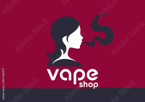 A modern logo design representing a vape shop, showcasing a silhouette of a woman exhaling vapor, signifying contemporary vaping culture and lifestyle in a sleek, artistic style.