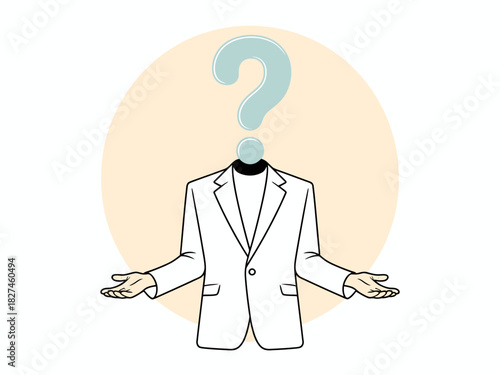 This symbolic illustration features a faceless figure with a question mark for a head, representing curiosity, confusion, and the quest for identity in a visually engaging way.