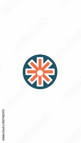 A minimalist circular logo with an orange eight-pointed asterisk inside a dark teal ring on a white background.
