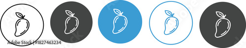 Set of Mango Fruit Line Icons in Circular Badges with Simple Modern Style.