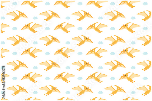 プテラノドンと雲　パターン背景