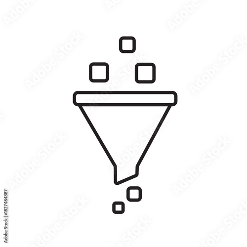 A vector icon representing data deletion and filtering through a funnel, created in line style with editable stroke