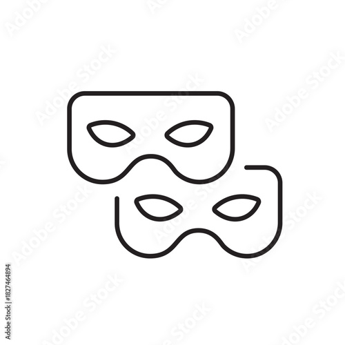 A vector icon representing data anonymization with two masks, created in line style with editable stroke