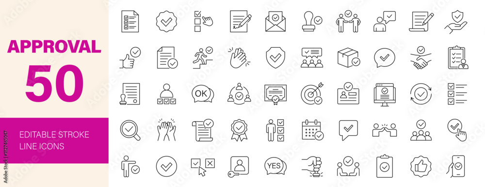 Fototapeta premium Approval icon set. Editable line icons. Vector illustration.