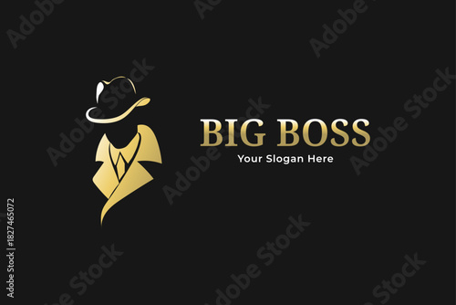 luxury gentleman silhouette logo with suit and hat design  illustration 