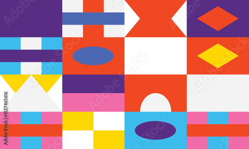 Modern abstract color block design with pink orange and blue squares