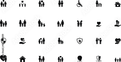 Silhouette icons representing family relationships and community support