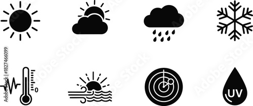Weather condition icons set black silhouette vector illustration
