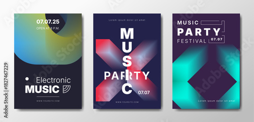 Musical party posters set. Colorful templates for your event.