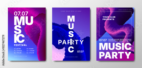 Musical party posters set. Colorful templates for your event.