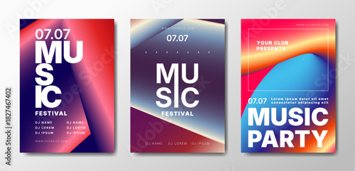 Musical party posters set. Colorful templates for your event.