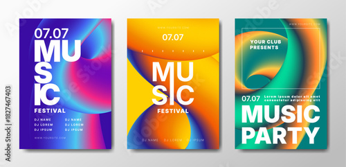 Musical party posters set. Colorful templates for your event.