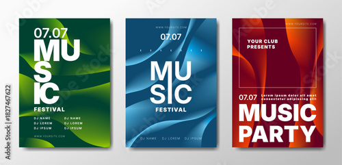 Musical party posters set. Colorful templates for your event.