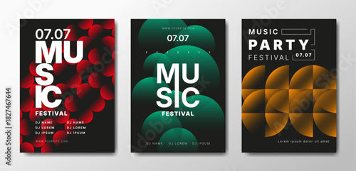 Musical party posters set. Colorful templates for your event.