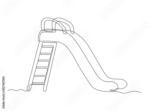 Abstract children's slide on the playground, continuous single one line art hand drawing sketch logo on white background