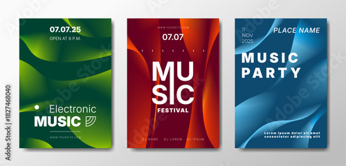 Musical party posters set. Colorful templates for your event.