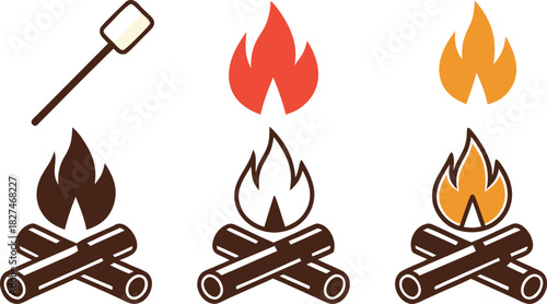 Camping Fire Illustration Design. Campfire Outline Drawing Set. Outdoor Campfire Flame Design. Camping Firewood Flame Art. Campfire Line Art Design. Outdoor Fire Illustration Pack. Campfire Flame Draw
