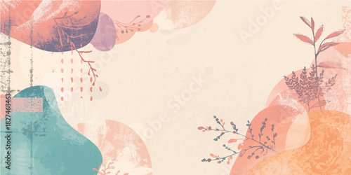 Pink vintage floral illustration with a grunge watercolor paper texture backdrop