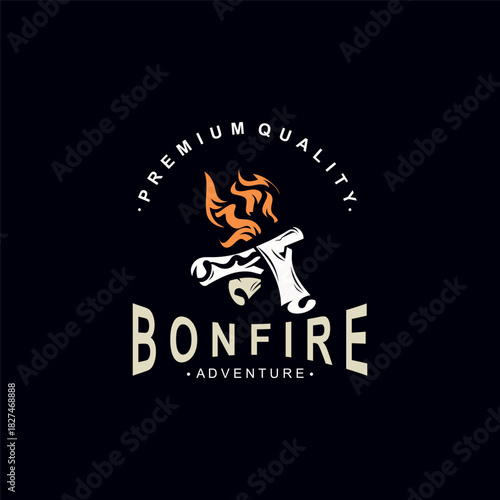 Bonfire Logo Design wood and fire camping adventure vintage illustration
