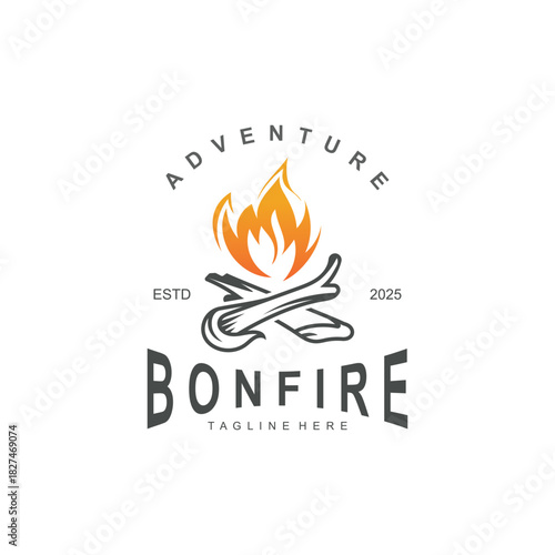 Bonfire Logo Design wood and fire camping adventure vintage illustration