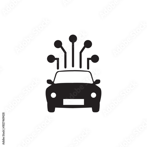 Simple icon of a car connecting to a network, representing concepts like smart vehicles, ai in transportation, and autonomous driving