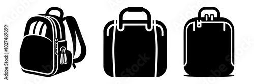 Bags and luggage for travel and school black and white.
