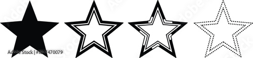 Four Black Star Shapes with Different Styles on a White Background symbol icon