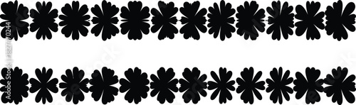 Two Rows of Black Symmetrical Floral Shapes on White Background flower abstract
