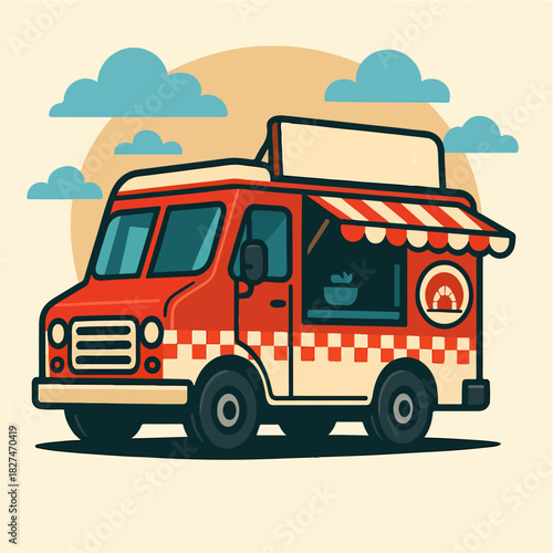 Vintage Food Truck Street Snack Vendor Flat Vector Illustration