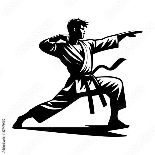 Karate Master in Dynamic Stance: Strength and Focus.